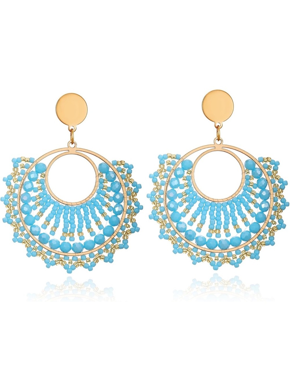 Anthropologie Gold and Light Blue Beaded Hoop Earrings - Picture 3 of 3